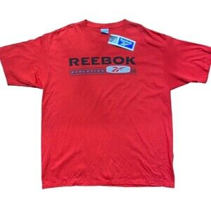 Reebok Vintage NWT Spellout Logo Red Black T-Shirt Cotton Men's Size XXL